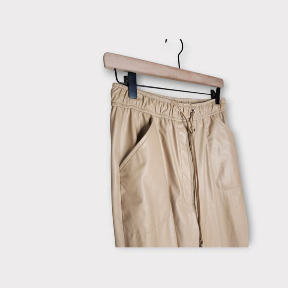 Intermix Womens Kiston Faux Leather Drawstring Cropped Pants Tan 6 Sleek Neutral - Picture 4 of 7